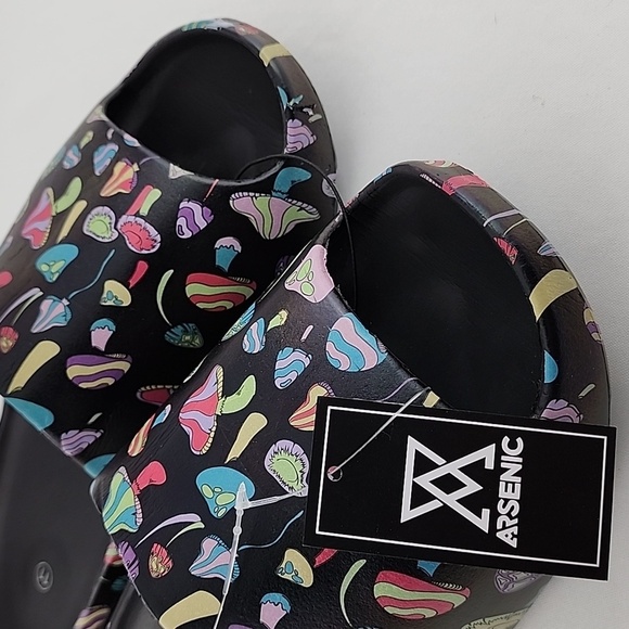 Arsenic Slide Sandals  Mushroom Print Black Size 11 - Picture 9 of 12